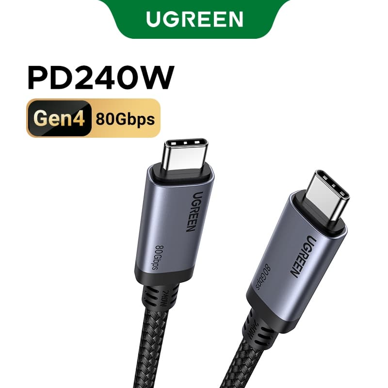 Ugreen Gen4 USB C ถึง USB C PD 240W Fast สายชาร์จ 80 Gbps Max 5A Curent 16K @ 60Hz Max Nylon-Braided อลูมิเนียม-โลหะผสมส