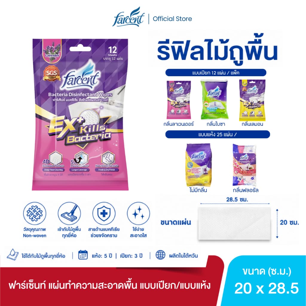 [3 ชิ้น] ฟาร์เซ็นท์รีฟิลไม้ถูพื้น -  Farcent Cleaning Tissue